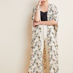 Anthropologie Bel Kazan Sadie Duster Kimono Neutral Tan floral One Size